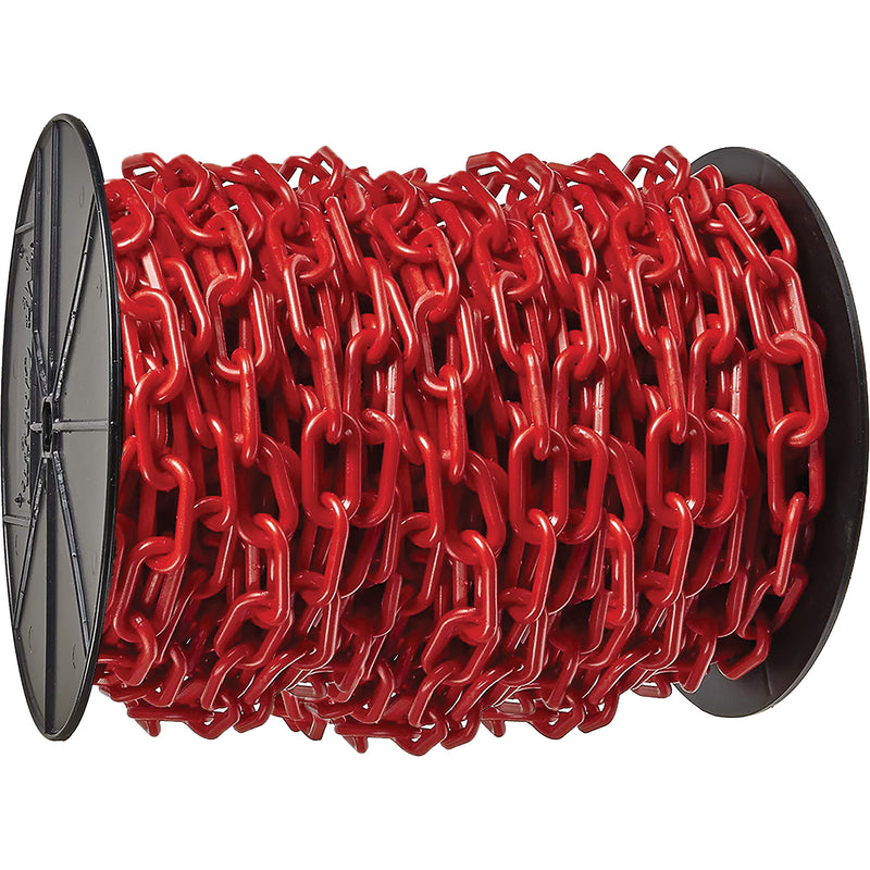 Heavy-Duty Plastic Safety Chain, Red, 2" Link, 100' Length