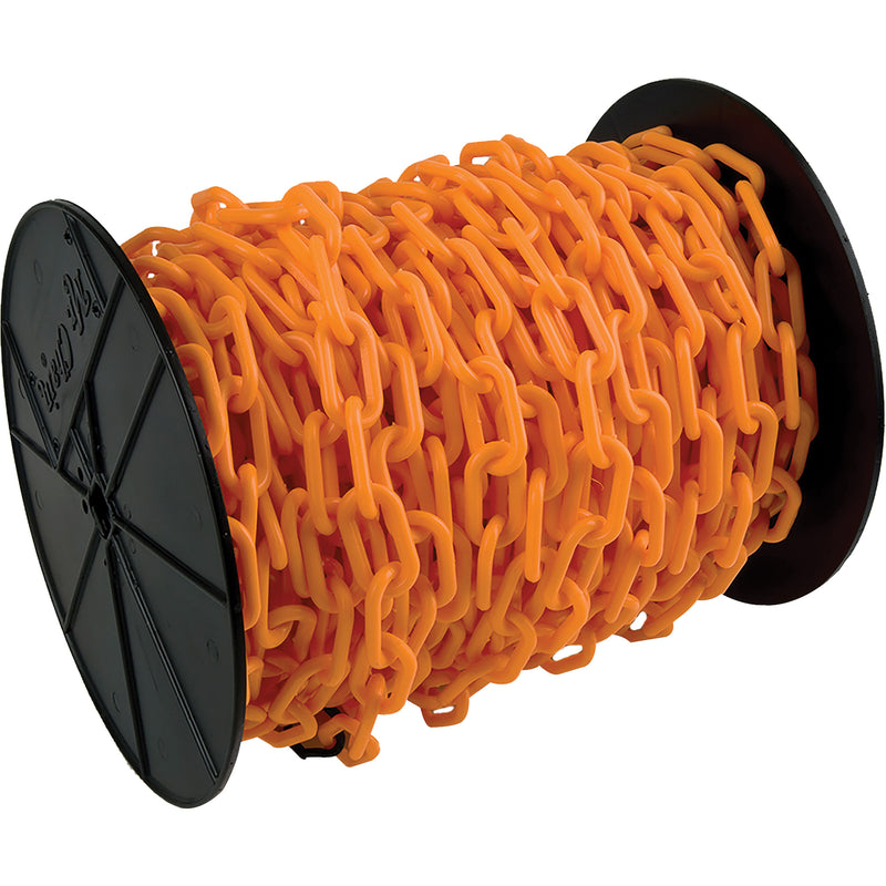 Heavy-Duty Plastic Safety Chain, Orange, 2" Link, 100' Length