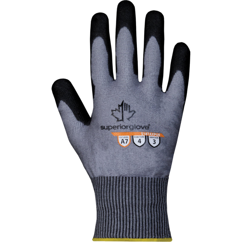 S18TAXPUE Cut-Resistant Gloves, Size 8, 18 Gauge, Polyurethane Coated, TenActiv™ Shell, ASTM ANSI Level A7