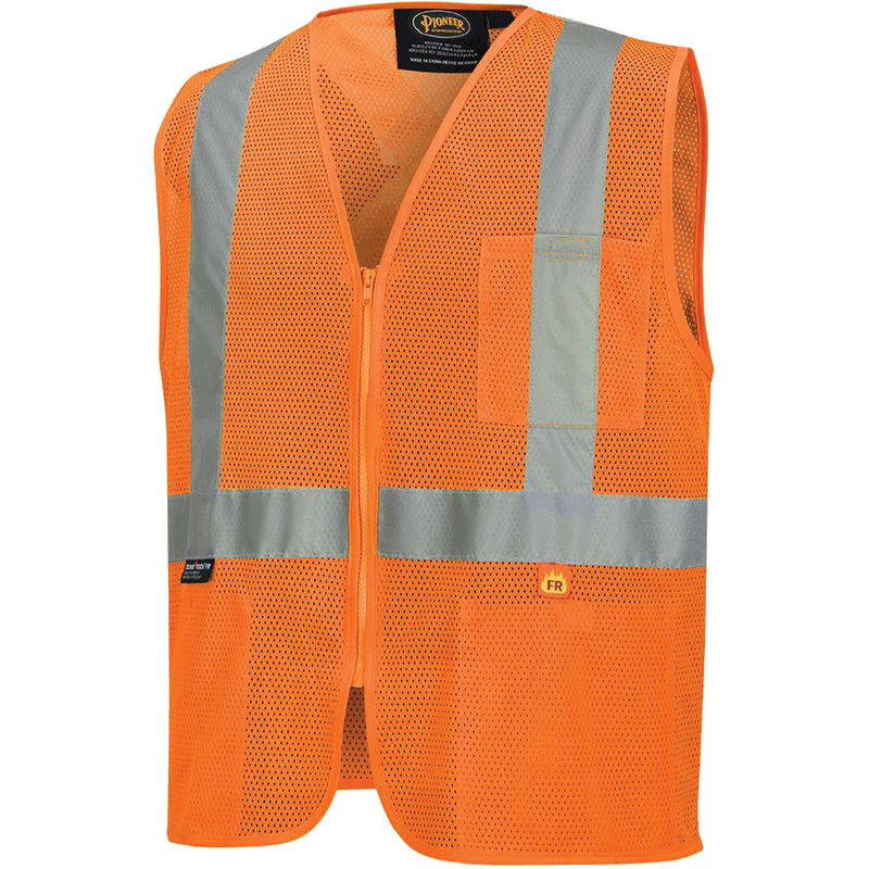 6943 Flame-Resistant Mesh Safety Vest, High Visibility Orange, Medium, Polyester