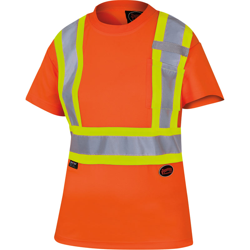 6948 Women's Bird's-Eye Safety T-Shirt, Polyester, Small, High Visibility Orange