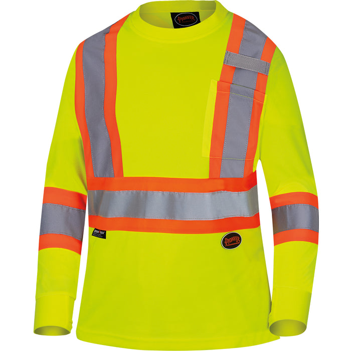 6969 Women's Bird's-Eye Long-Sleeved Safety Shirt, Polyester, 4X-Large, High Visibility Lime-Yellow