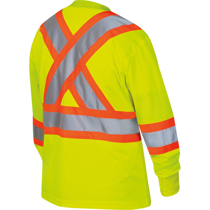 6969 Women's Bird's-Eye Long-Sleeved Safety Shirt, Polyester, 4X-Large, High Visibility Lime-Yellow