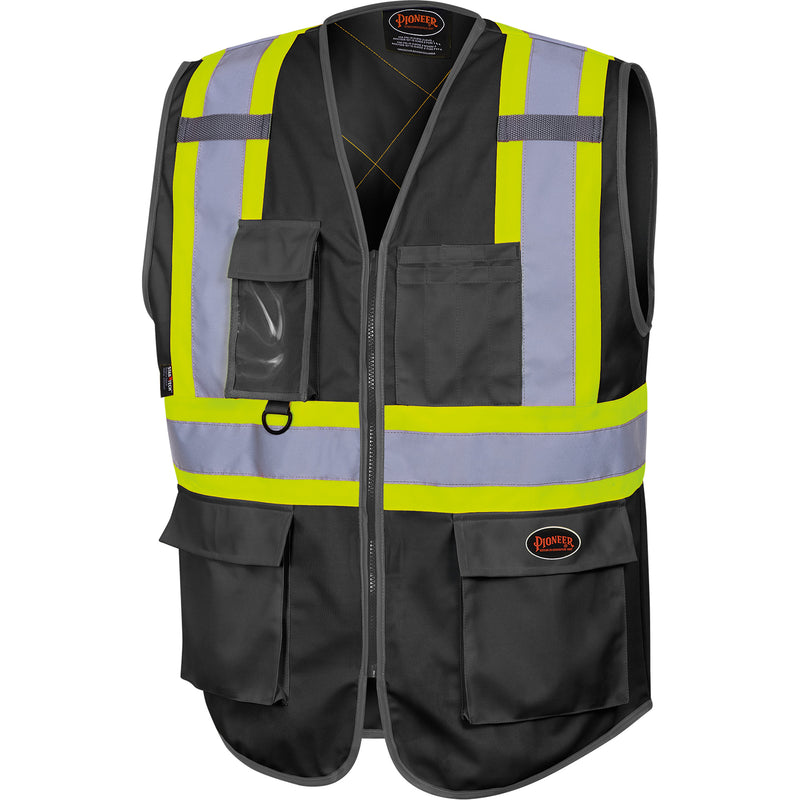 6959BK Tricot High-Visibility Safety Vest with Zipper Closure, Black, X-Large, Polyester