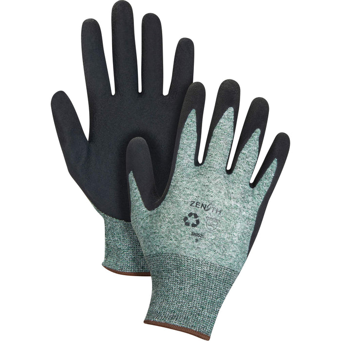 Eco-Friendly Crinkle Grip Coated Gloves, 9, Foam Latex Coating, 15 Gauge, Nylon/RPET Shell