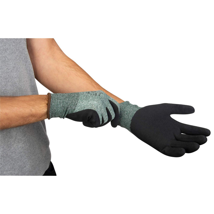 Eco-Friendly Crinkle Grip Coated Gloves, 10, Foam Latex Coating, 15 Gauge, Nylon/RPET Shell