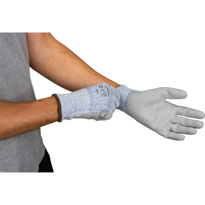 Eco-Friendly Stretch Cut-Resistant Gloves, Size 7, 13 Gauge, Polyurethane Coated, HPPE/RPET Shell, ASTM ANSI Level A2