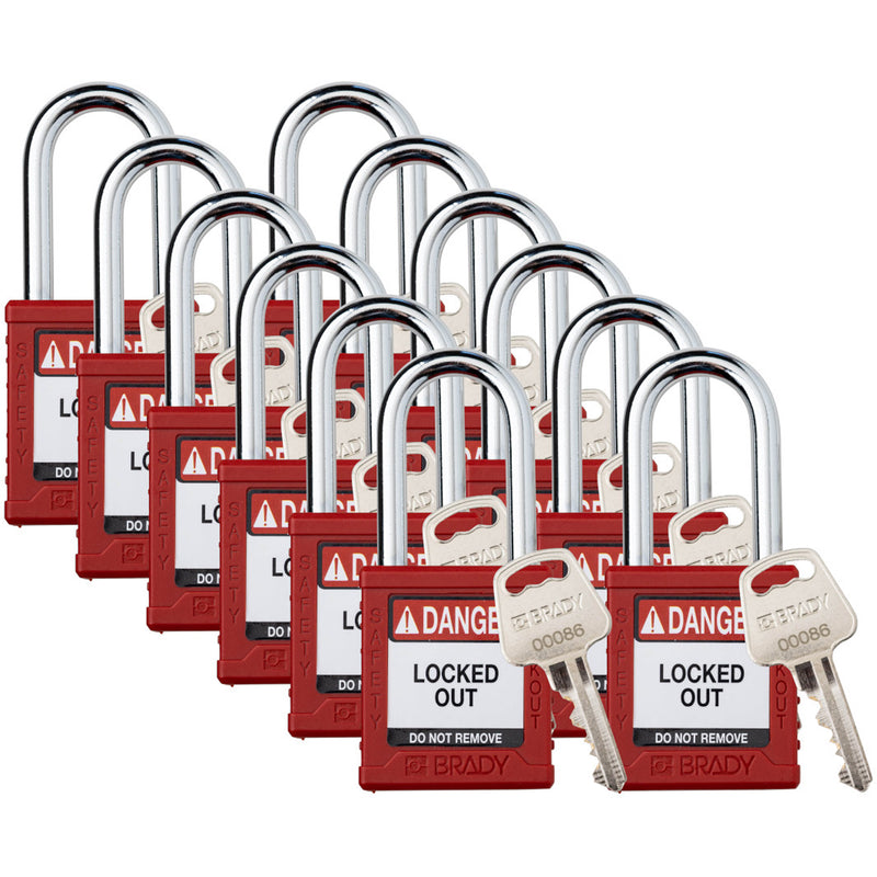 Velocity™ Lockout Padlocks, Red, Keyed Different, Nylon, 1-1/2" Width