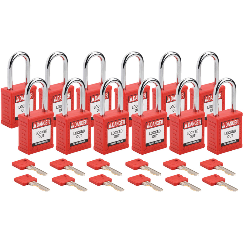 Velocity™ Lockout Padlocks, Red, Keyed Alike, Nylon, 1-1/2" Width