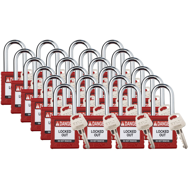 Velocity™ Lockout Padlocks, Red, Keyed Different, Nylon, 1-1/2" Width