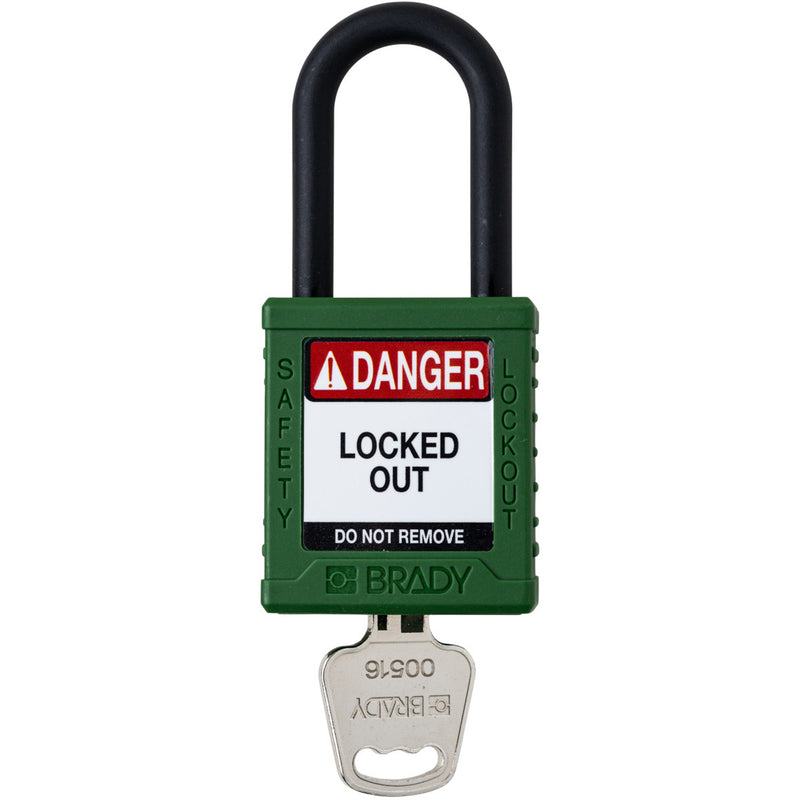 Velocity™ Safety Lockout Padlock, Green, Keyed Different, Nylon, 1-1/2" Width