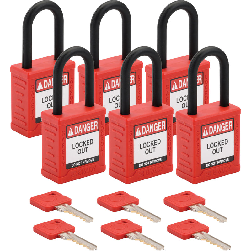 Velocity™ Lockout Padlocks, Red, Keyed Different, Nylon, 1-1/2" Width
