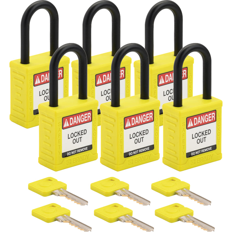 Velocity™ Lockout Padlocks, Yellow, Keyed Different, Nylon, 1-1/2" Width