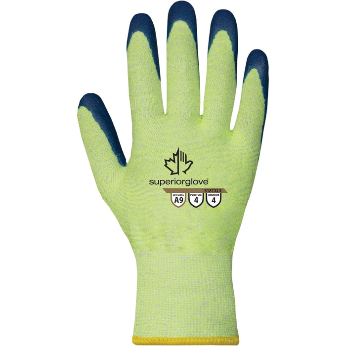 High-Visibility Cut Resistant S18TXLX Gloves, Size Medium/8, 18 Gauge, Latex Coated, TenActiv™ Shell, ASTM ANSI Level A9