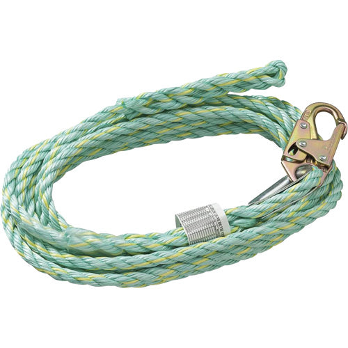 VL-1125-25 Vertical Lifeline Rope with Anchor End Snap Hook & Trailing End Back Splice