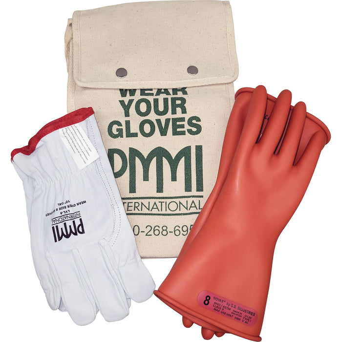 Rubber Electrical Insulating Glove Kit, ASTM Class 0, Size 8, 11" L