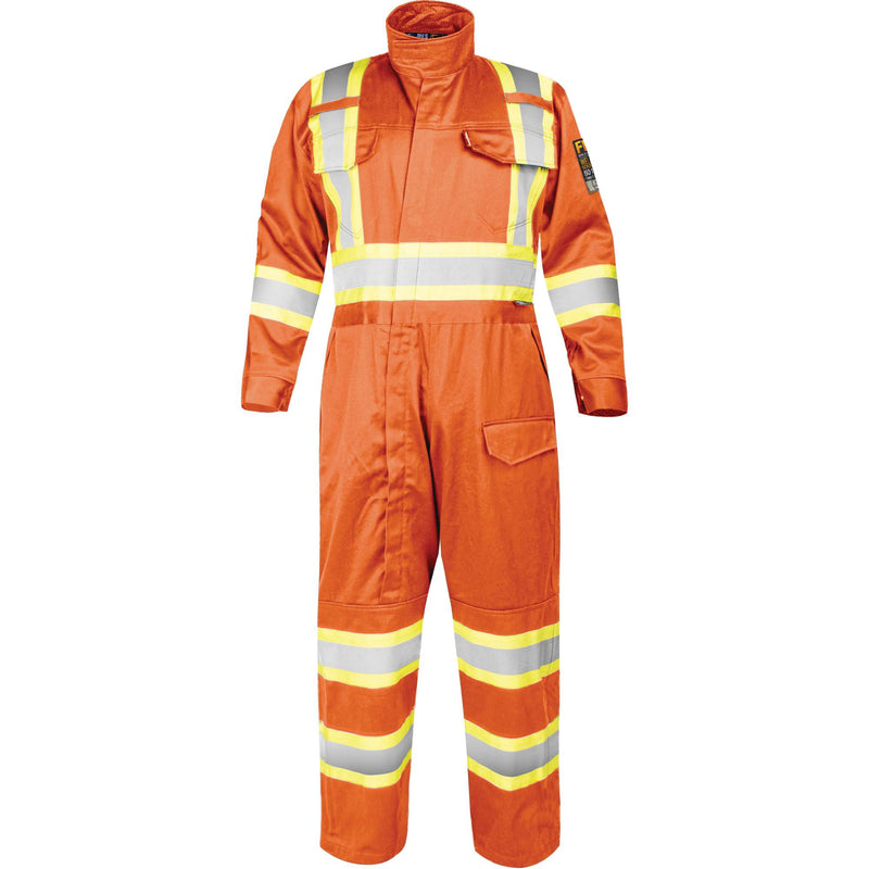 Fire-Resistant Coverall with High-Visibility Bands, Size 5X-Large, Orange