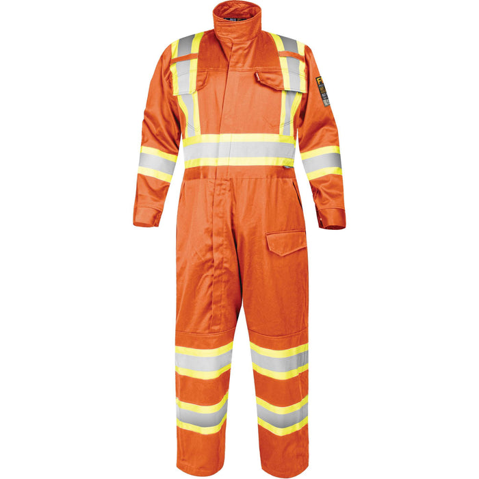 Fire-Resistant Coverall with High-Visibility Bands, Size Medium, Orange