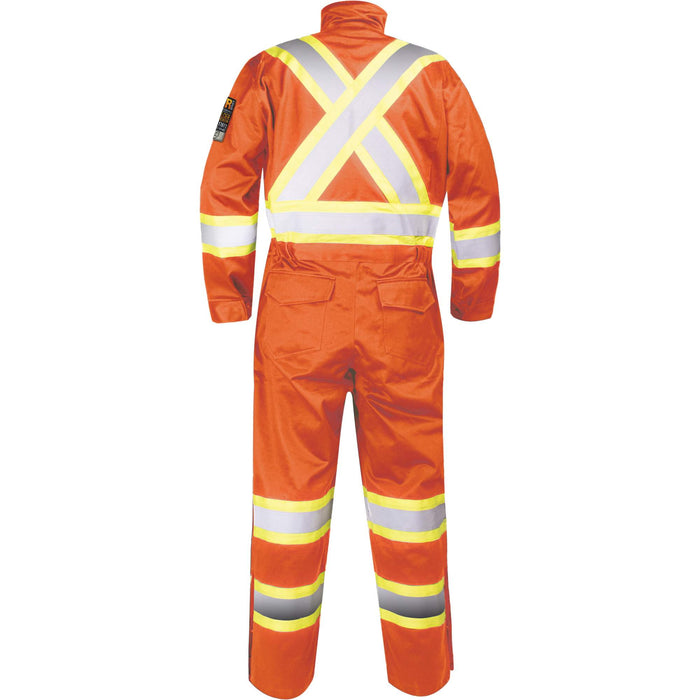 Fire-Resistant Coverall with High-Visibility Bands, Size X-Large, Orange
