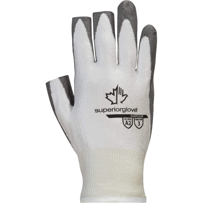 Superior Touch® SSXPU3OF Open-Finger Gloves, Size 8, 13 Gauge, Polyurethane Coated, Dyneema® Shell, ASTM ANSI Level A2