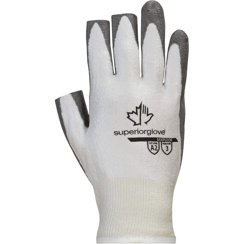 Superior Touch® SSXPU3OF Open-Finger Gloves, Size 9, 13 Gauge, Polyurethane Coated, Dyneema® Shell, ASTM ANSI Level A2