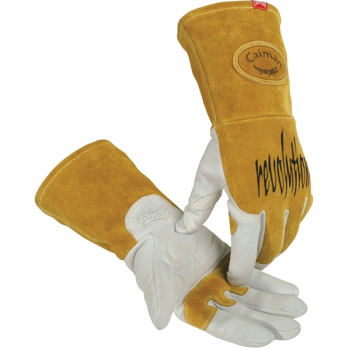 Caiman® Premium TIG/MIG Welder's Gloves with FR Insulated Split Cowhide Back, Grain Goatskin, Size Medium