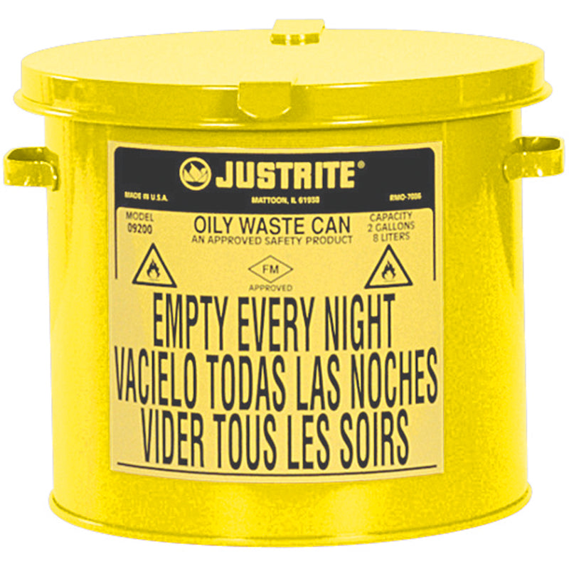 Oily Waste Cans, FM Approved/UL Listed, 2 US gal., Yellow