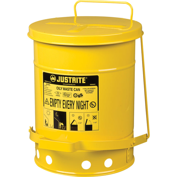 Oily Waste Cans, FM Approved/UL Listed, 6 US Gal., Yellow