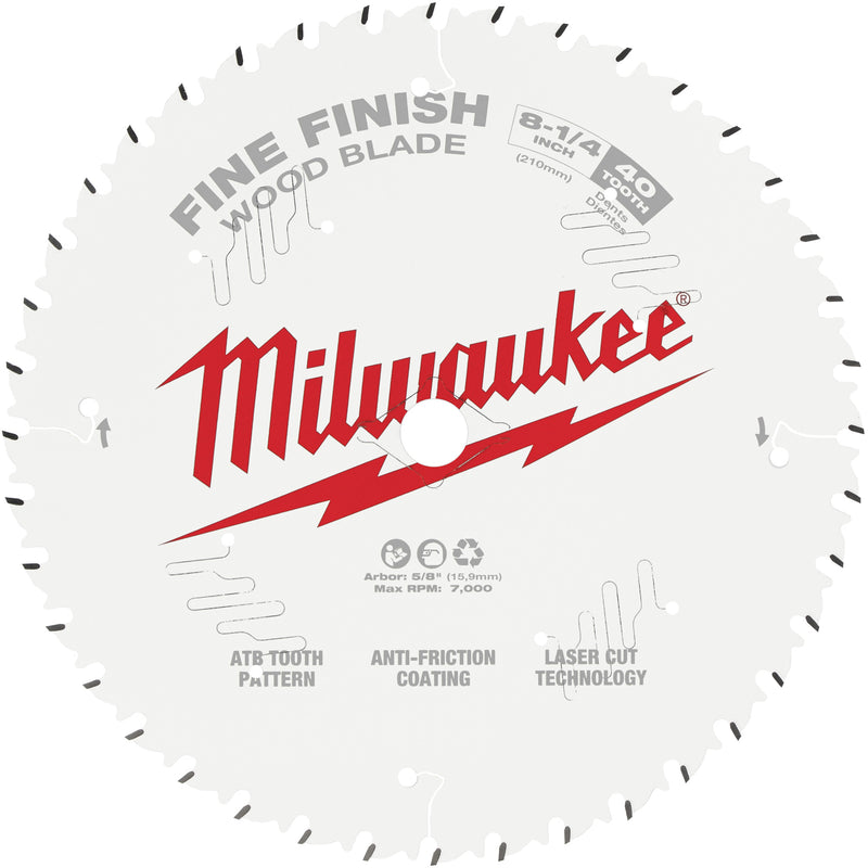 Fine Finish Circular Saw Blade, 8-1/4", 40 Teeth, Wood Use