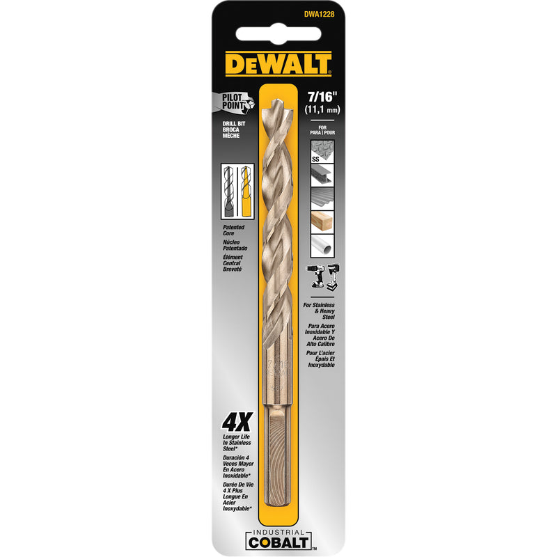 Industrial Drill Bit, 7/16", Cobalt, 4" Flute, 135° Point