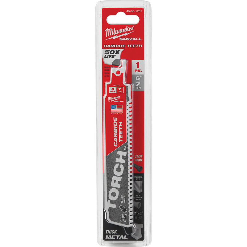 Sawzall® Torch™ Saw Blade, Carbide, 7 TPI, 6" L x 1" W