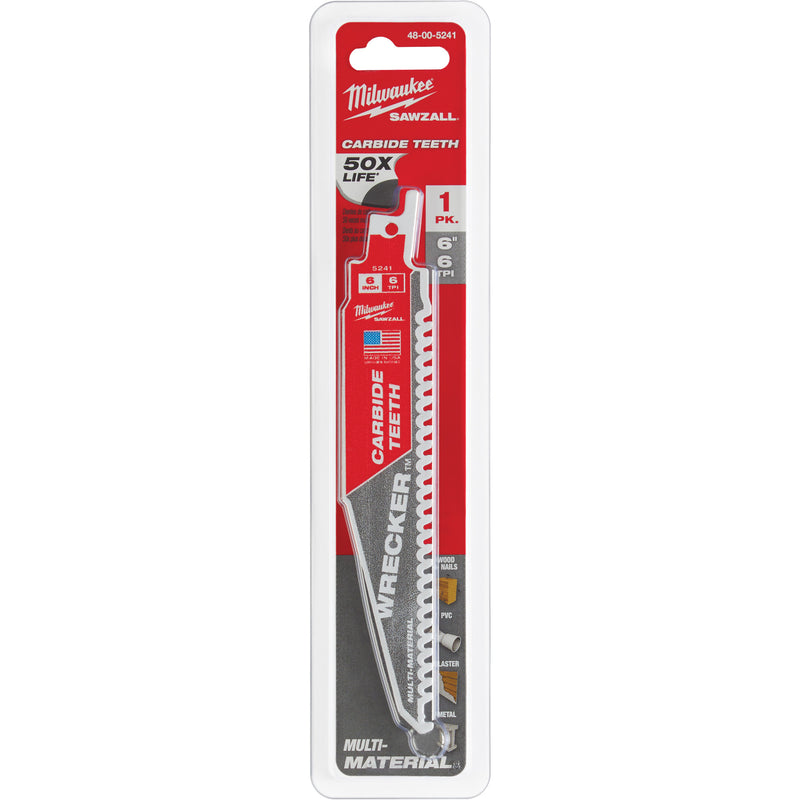 Wrecker™ Sawzall® Blade, Carbide, 6 TPI, 6" L x 1" W
