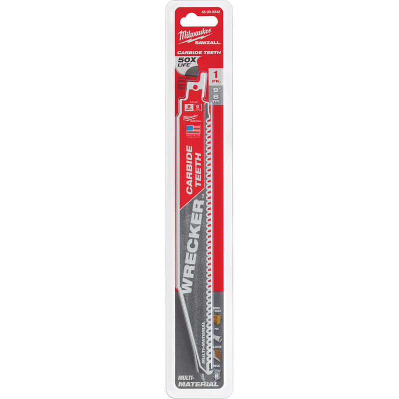 Wrecker™ Sawzall® Blade, Carbide, 6 TPI, 9" L x 1" W
