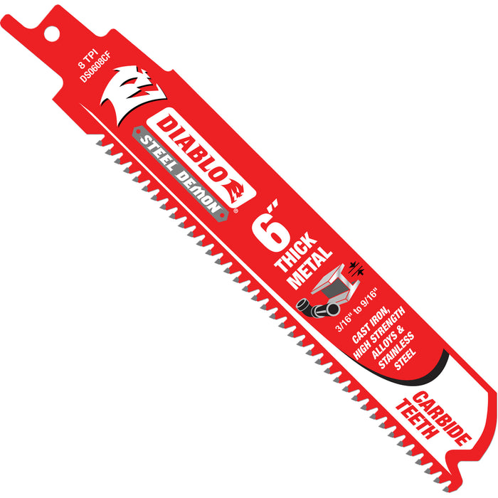 Thick Metal Reciprocating Saw Blade, Carbide, 8 TPI, 6" L x 1" W