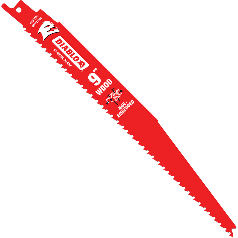 Reciprocating Saw Blade for Nail Embedded Wood, Bi-Metal, 6-12 TPI, 9" L x 1" W
