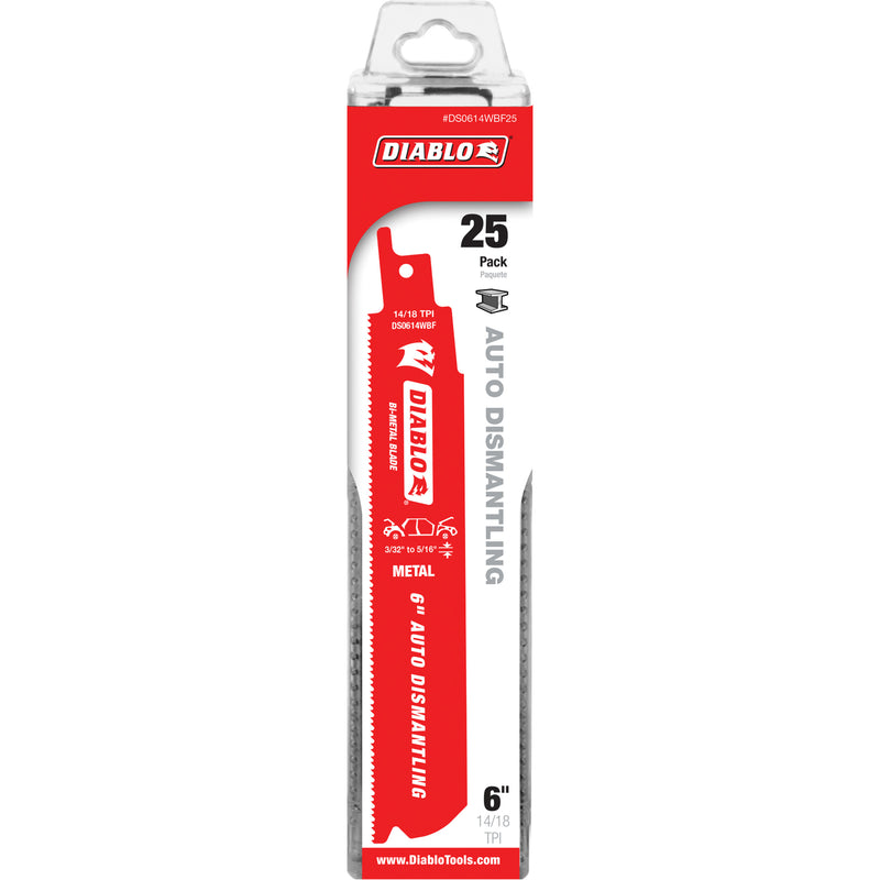 Reciprocating Blade for Auto Dismantling, Bi-Metal, 14-18 TPI, 6" L x 1" W