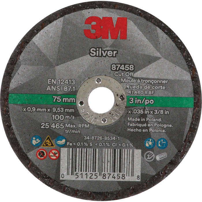 Silver Cut-Off Wheel, 3" x 0.04", 3/8"-24 Arbor, Type 1, Ceramic, 25645 RPM