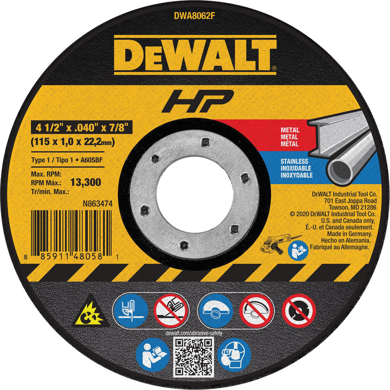 HP™ Metal Cut-Off Wheel, 4-1/2" x 0.04", 7/8" Arbor, Type 1, Aluminum Oxide, 13300 RPM