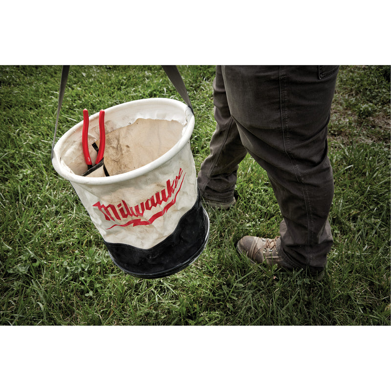 Utility Bucket, 11-4/5" L x 11-4/5" W x 14-3/5" H, Canvas, Beige/Black