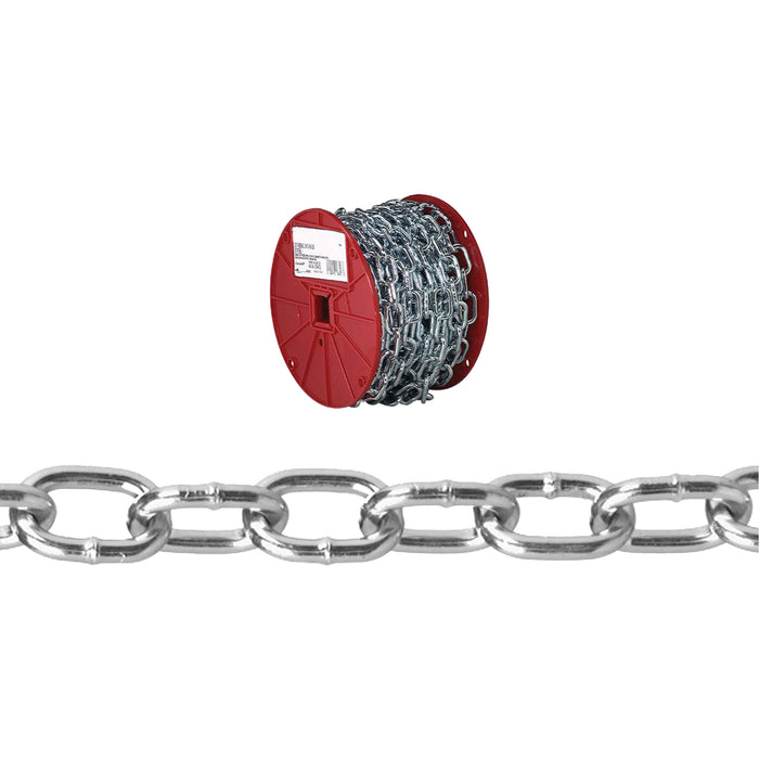 Passing Link Chain, Low Carbon Steel, 2/0 x 50' (15.2 m) L, 450 lbs. (0.225 tons) Load Capacity