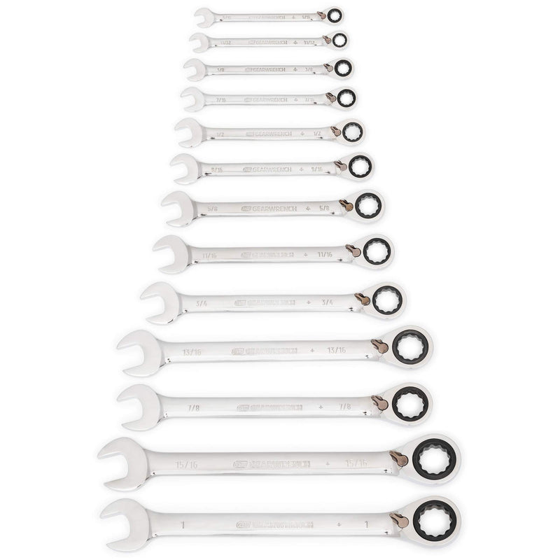 Jeu de clés à cliquet réversibles SAE 72 dents et 12 pans