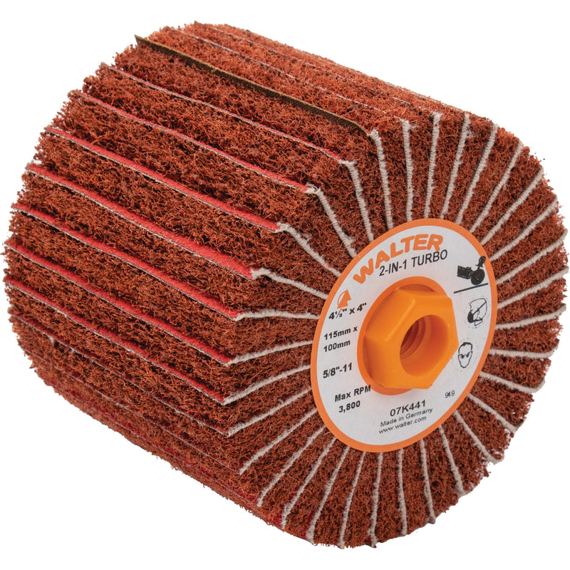 Two-In-One™ Turbo Drums, 4-1/2" Dia. x 4" W, 5/8"-11 Arbor, 60 Grit