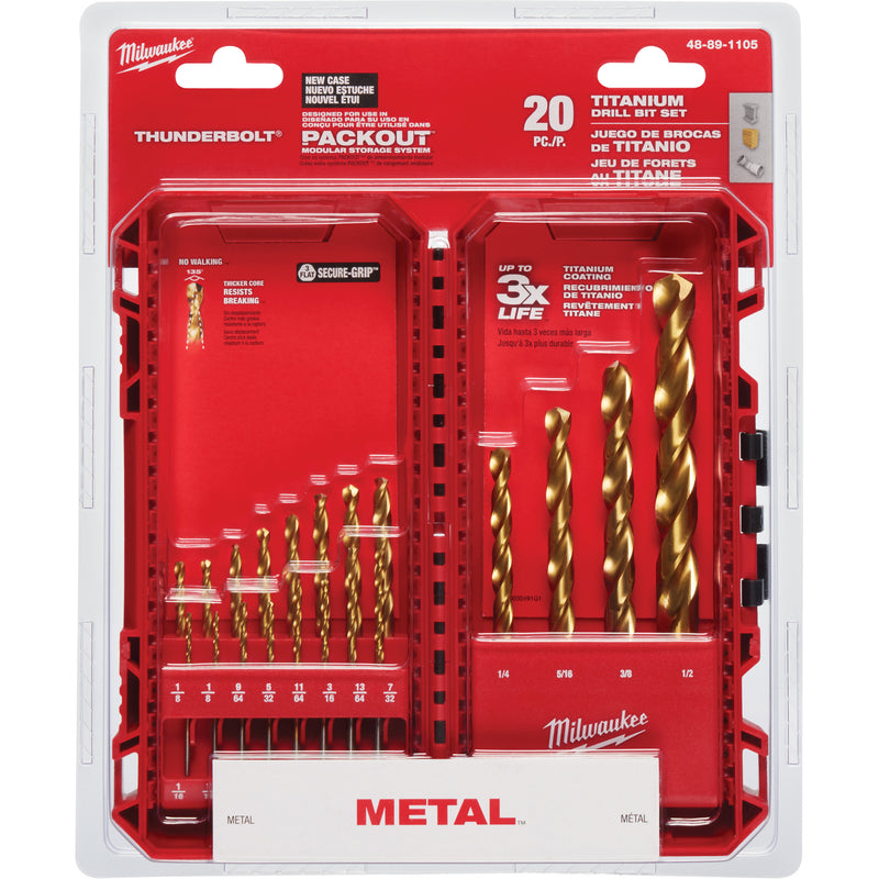 Thunderbolt® Drill Bit Set, 20 Pieces, High Speed Steel