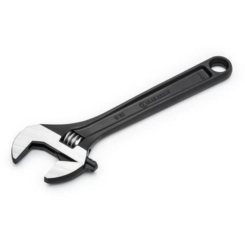 Adjustable Wrench, 8" L, 1-1/8" Max Width, Black Oxide