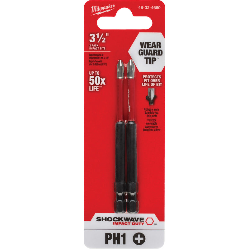 Shockwave™ Impact Duty™ Screwdriver Bit, Phillips, #1 Tip, 1/4" Drive Size, 3-1/2" Length