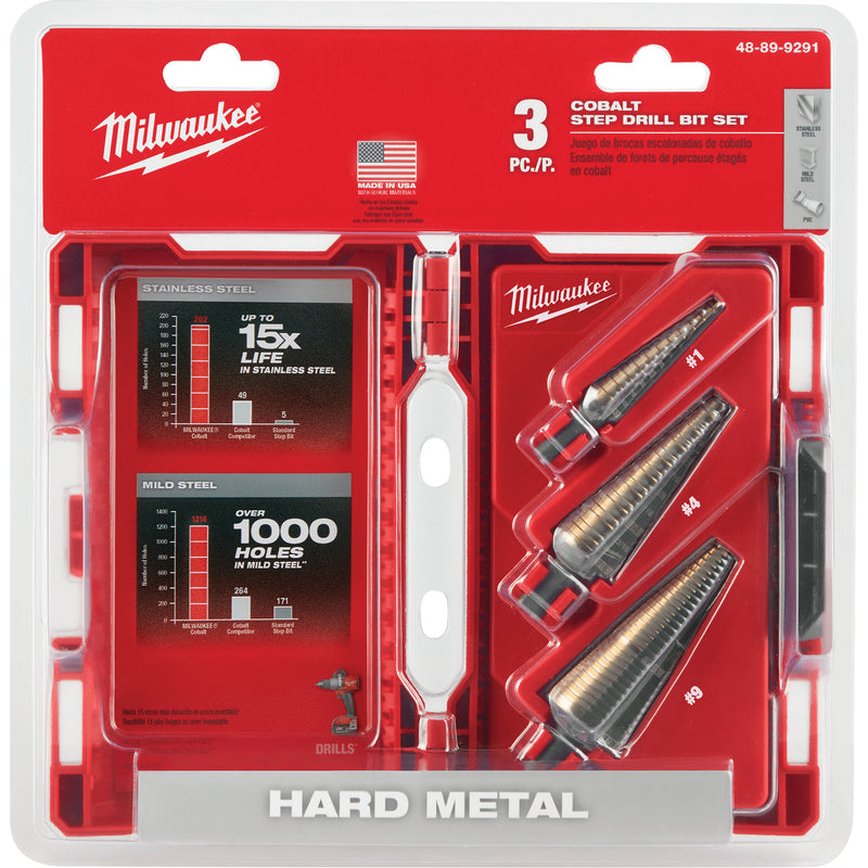 Step Drill Bit Set, 3 Pieces, High Speed Cobalt