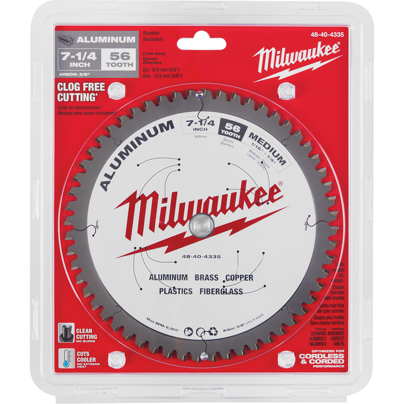 Aluminum Cutting Circular Saw Blade, 7-1/4", 56 Teeth, Plastic/Fibreglass/Non-Ferrous Use