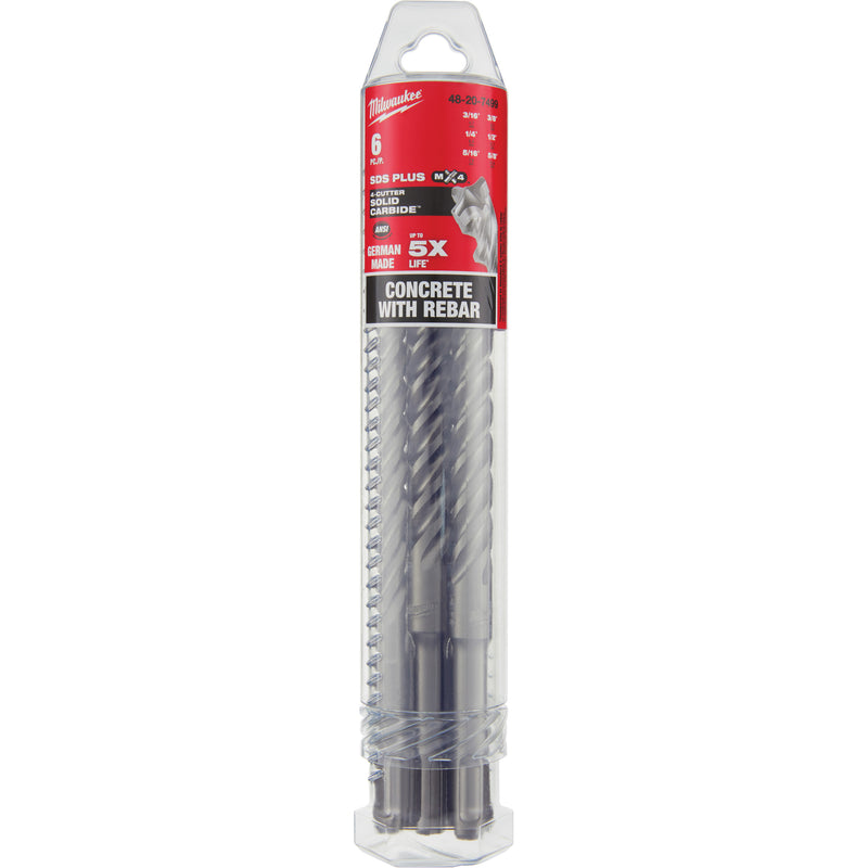 MX4™ 4-Cutter Rotary Hammer Drill Bit Kit, 6 Pieces, Carbide