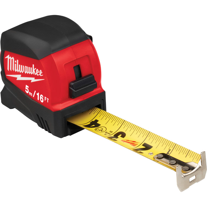 Compact Wide Blade Tape Measure, 1-1/8"/30 mm x 16'/5 m, Imperial & Metric Graduations