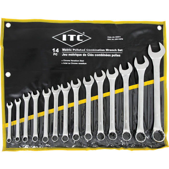 ICW-14PM Polished Wrench Set, Combination, 14 Pieces, Metric